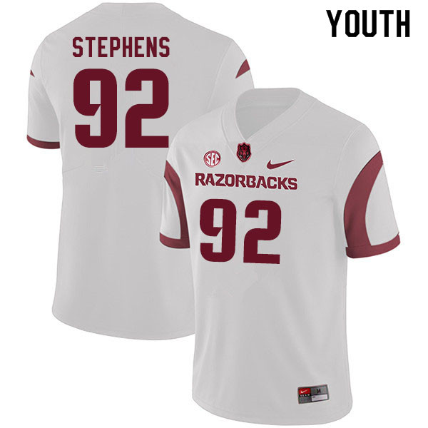 Youth #92 Chad Stephens Arkansas Razorbacks College Football Jerseys Sale-White - Click Image to Close